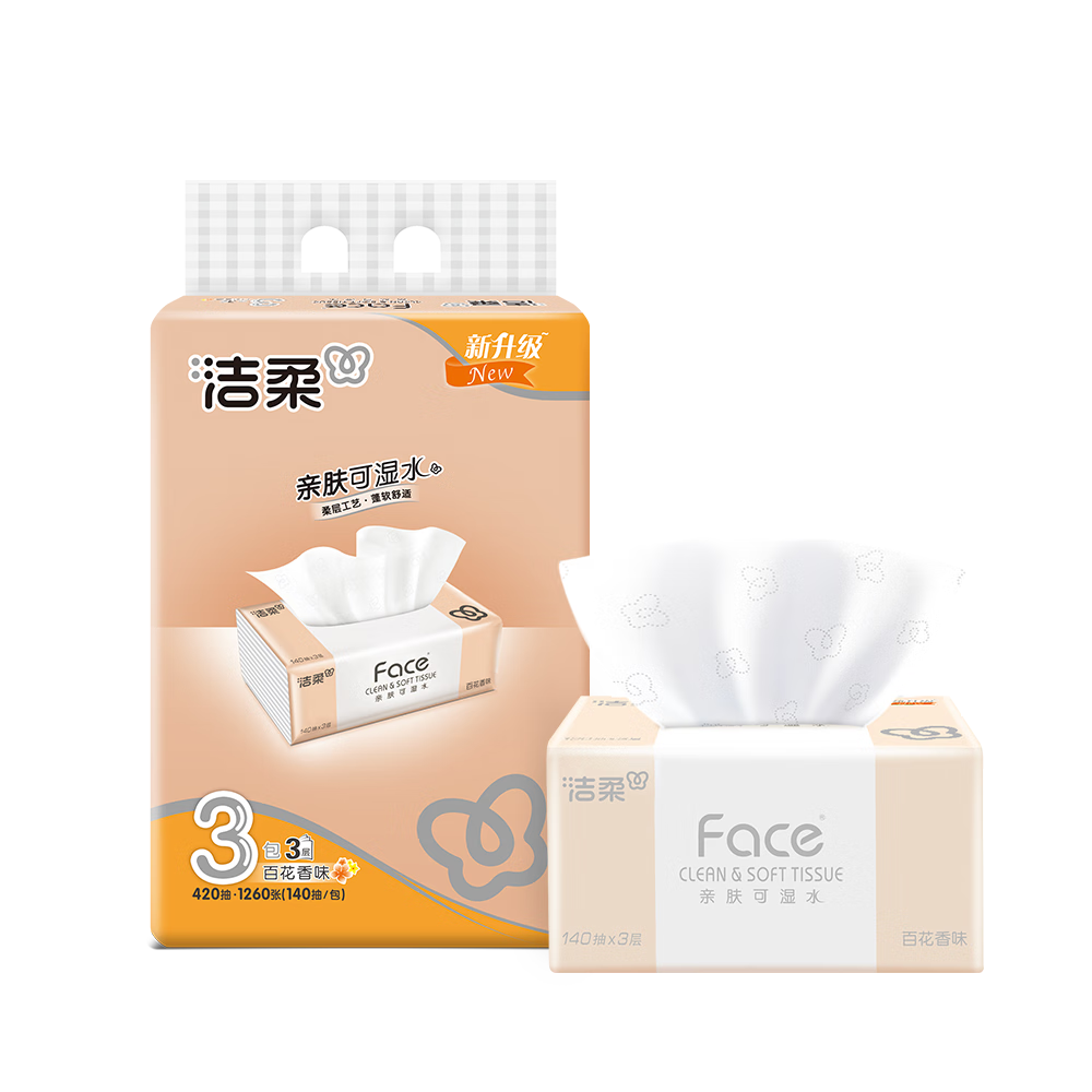 C&S Facial Tissues, Pink Face 3-Ply 140 Sheets * 3 Packs, Floral Scent Facial Tissues, Wet Wipes, Soft And Strong Toilet Paper