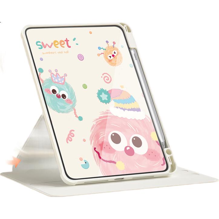 Защитный чехол QBOSS для Huawei MatePad Pro 12.2, чехол для планшета MatePad Pro, 12.2 дюйма с держателем для стилуса, вращающийся, милый мультяшный дизайн с угольным шариком