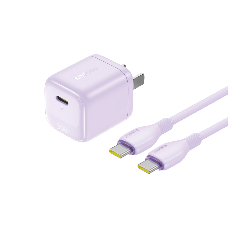 Baseus Little Ice 30W GaN Apple Charger Set for Apple 15-17 with 100W 2m Data Cable Purple