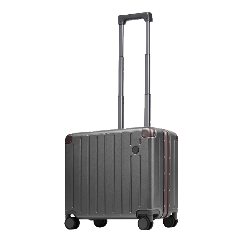JD Original Borderless Aluminum Frame 18-Inch Suitcase for Men And Women, Travel Luggage with Password Lock, Carry-On Leather Case, Graphite Gray