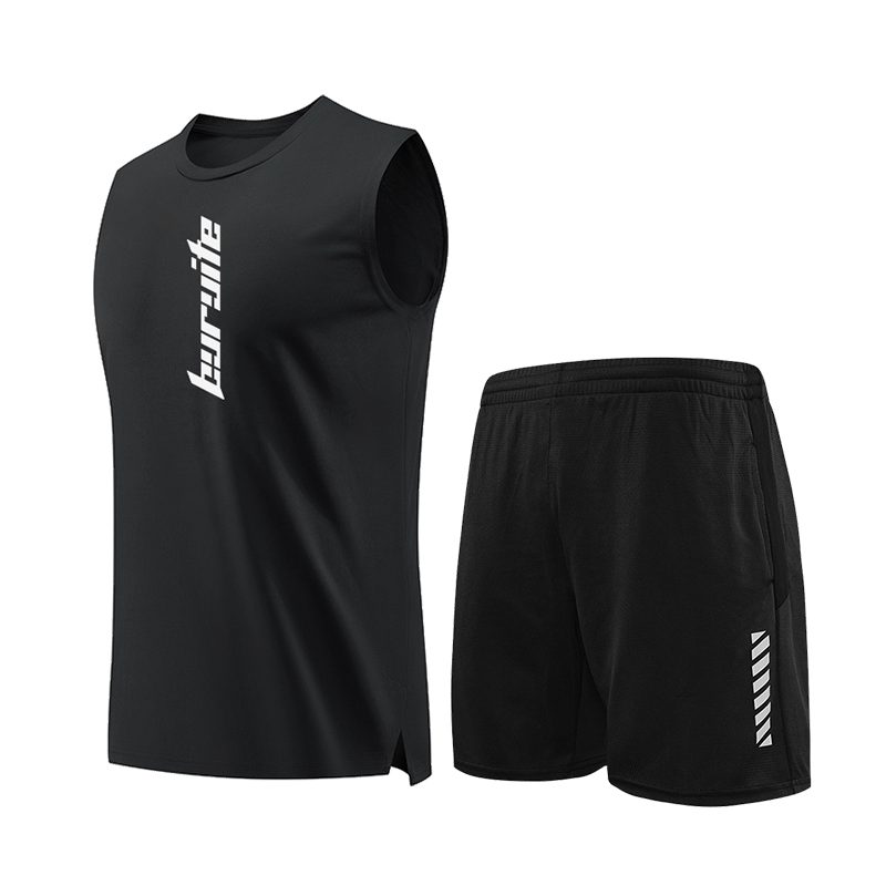 BURUITE Men's Fitness Clothing Sports Vest Set Ice Silk Quick-Dry Summer Running Basketball Training Sleeveless T-Shirt Gear