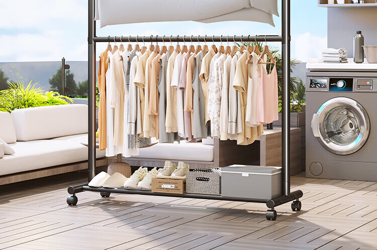 Hakkai Bird Double-Layer Floor Clothes Rack Indoor Hat and Coat Rack Garment Store Hanging Rack Mobile Bedroom Double Rod 7