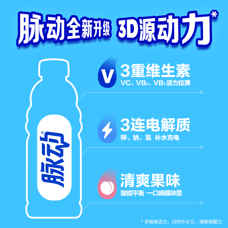 脉动零糖0糖0卡白桃口味600ML*15瓶维生素C电解质水功能饮料整箱装