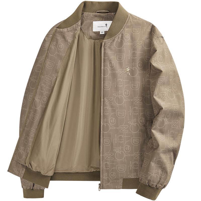 DANCING WOLVES Trendy Letter Print Baseball Collar Jacket Men's Coat 701 Khaki XL