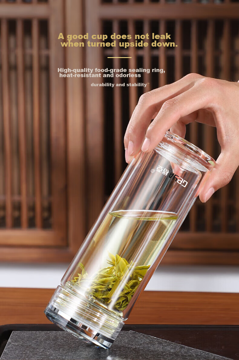 GEYA Double-Layer Glass Cup for Men, High Transparency Business Glass Tea Cup Water Bottle Customizable Teacup 10