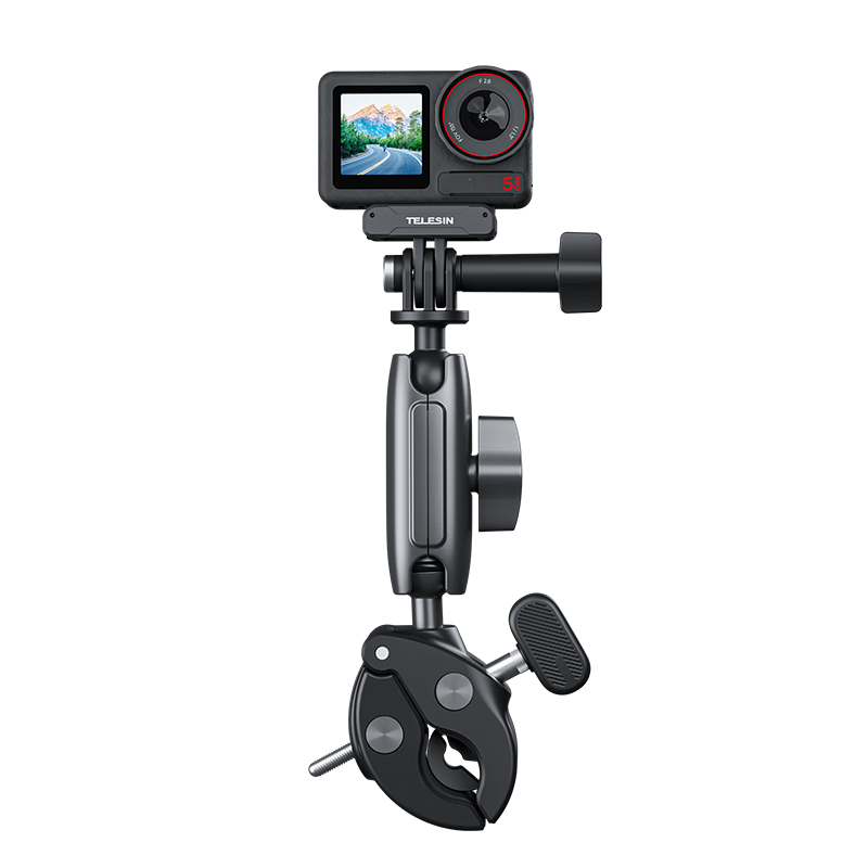 TELESIN Compatible Motorcycle Mount for DJI Action 5 Pro/6/4, Nano Tube Clamp, Acepro 2 X5 Bicycle Mount, GoPro Action Camera Accessory