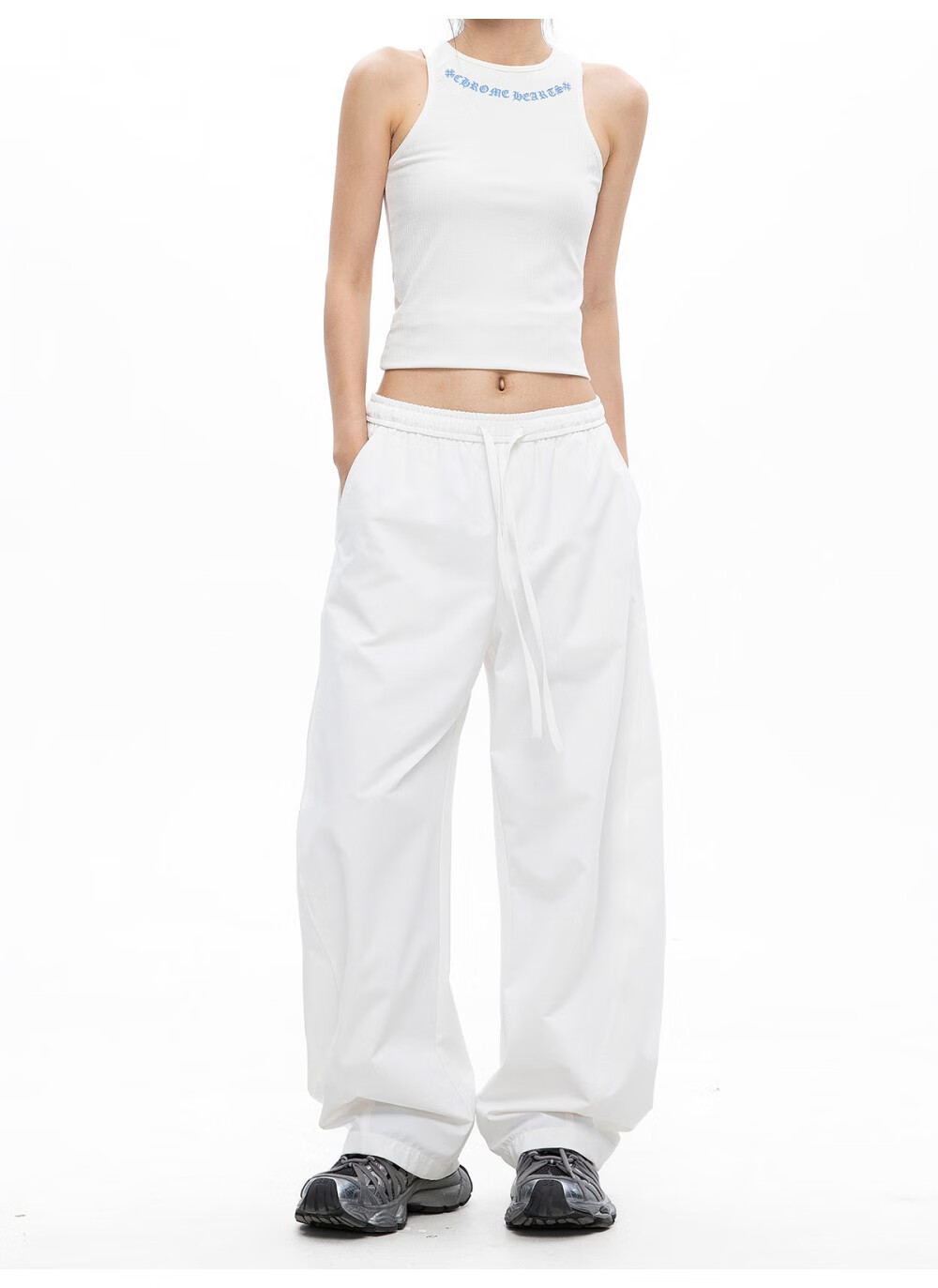 ICH MODE Women's American Style Straight White Pants Thin Loose Popular Cargo Sports Casual Pants White XL 26