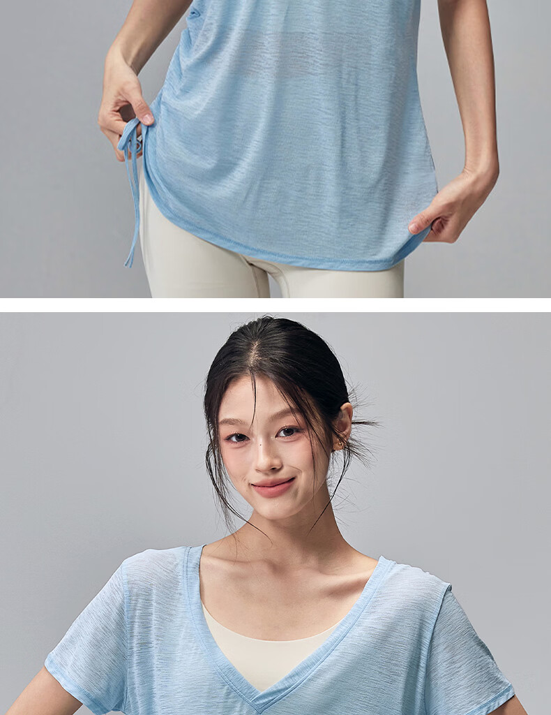 Free Style Women's Summer Sports Pullover Quick-Dry Loose Breathable Drawstring Short Sleeve Pilates Yoga Top for Running and Fitness 13