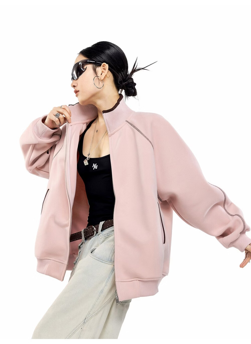 ICH MODE American Style Hassel Corduroy Sports Jacket Women 2026 Spring New Loose Cardigan Sweatshirt Zipper Top Dark Gray XL 13
