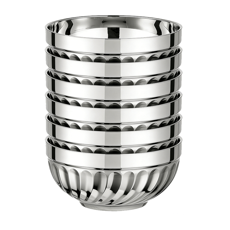 MAXCOOK 304 Stainless Steel Bowls 13CM Set of 6 Soup Bowls Tableware Noodle Bowls Double-Layer Insulated Dishwasher Safe MCWA9638