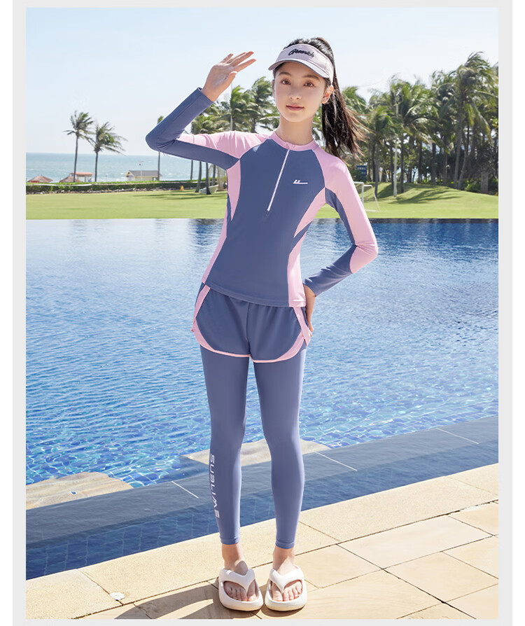 Warrior Children's Two-Piece Long Sleeve Long Pants Swimsuit for Older Kids Hot Spring Girls Swimsuit 36135H2K Pink Blue Size 120 10