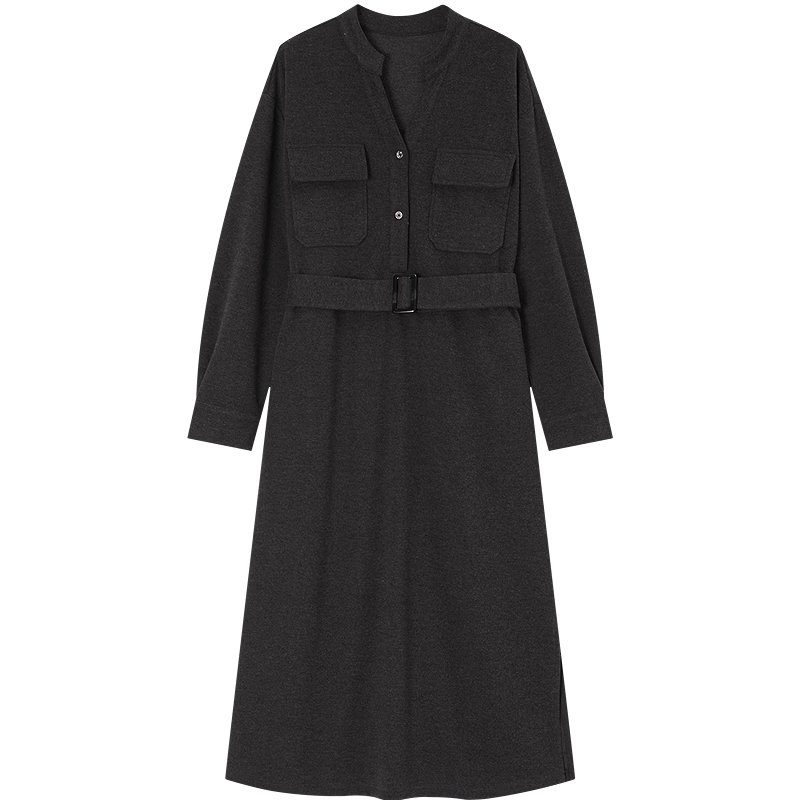 Demana [with Hyaluronic Acid] Spring Urban Commuter V-Neck Half-Placket Pocket Drop Shoulder Loose Women's Knit Dress