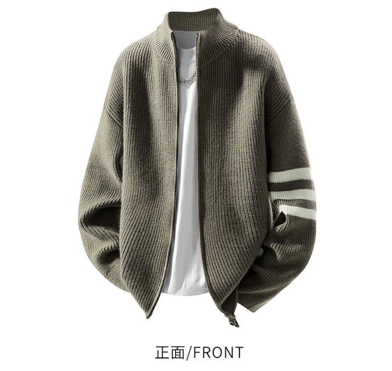 SNOOPY Men's Spring and Autumn Versatile Double Zipper Colorblock Knitted Sweater Thickened Outdoor Cardigan Jacket Fine Spun Gray XL 4
