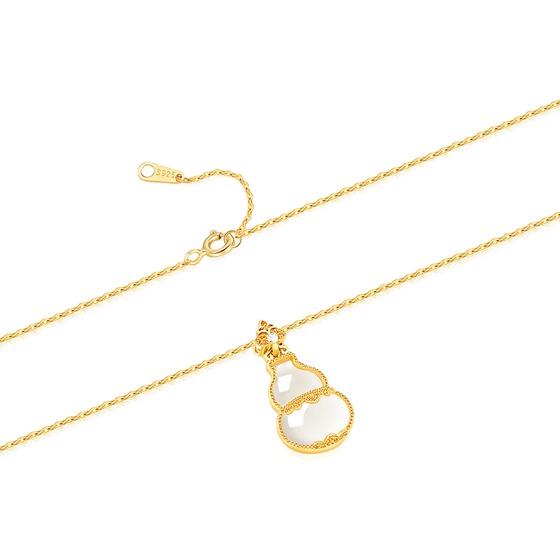 AJIDOU Women's S925 Silver Necklace with New Chinese-Style Fortune Jade Gourd Pendant, Elegant Choker Chain, Perfect Gift for Mom