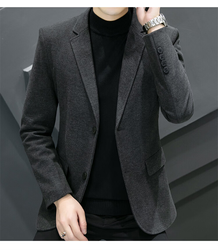 Pierre Cardin Men's Spring Autumn Slim Fit Korean Style Business Two-Button Wool Blazer Gray Regular XL 19