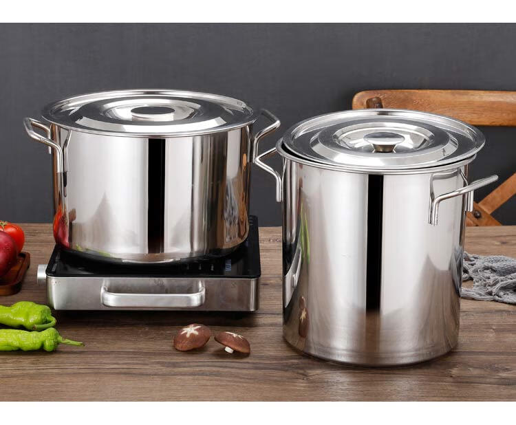 Universal 304 Stainless Steel Soup Pot 30x30cm with Lid Commercial Stew Bone Pot Braised Meat Marinade Bucket Rice Bucket Oil Bucket Large Soup Pot 3