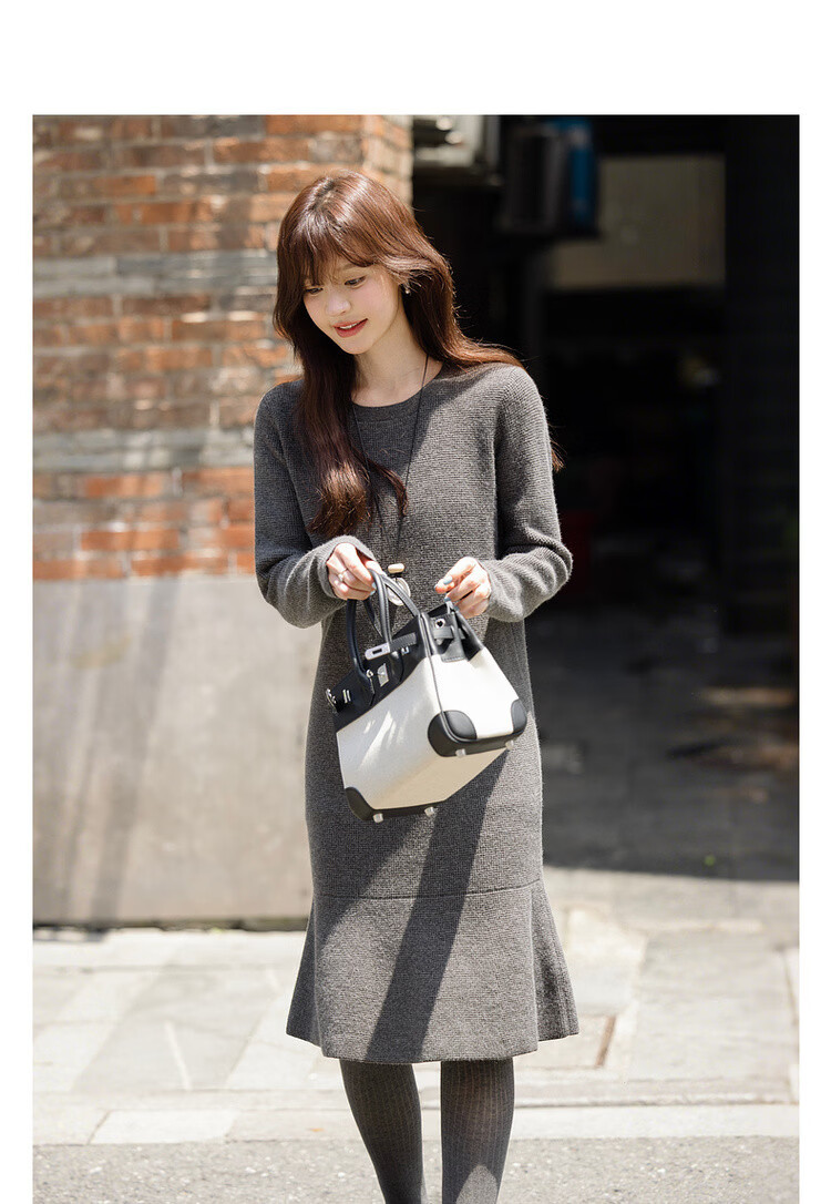 MT Smart Warm Style Winter Lazy Round Neck Fish Tail Soft Comfortable Elegant Knit Long Dress for Women 3