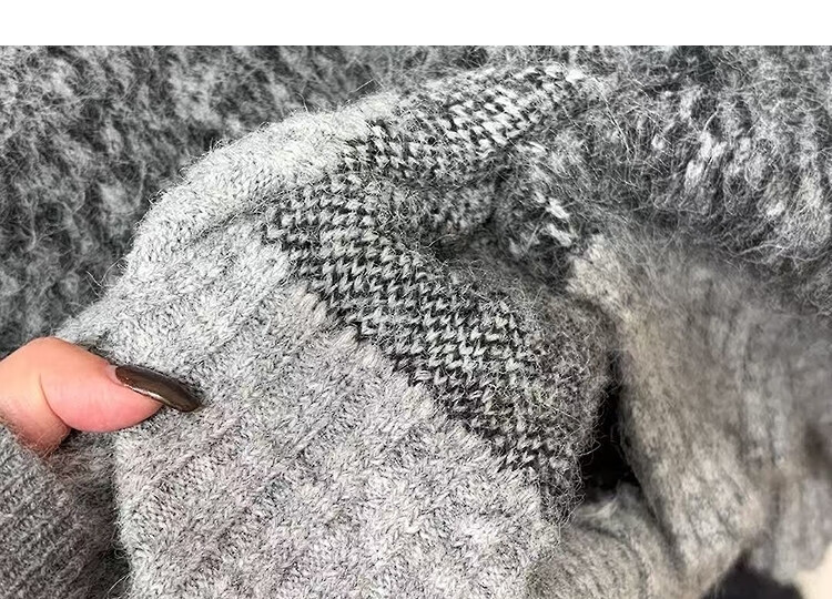 Demana Vintage Style Colorblock Lapel Cardigan with Fluffy Wool Winter Cozy Petite Knit Sweater for Women 19