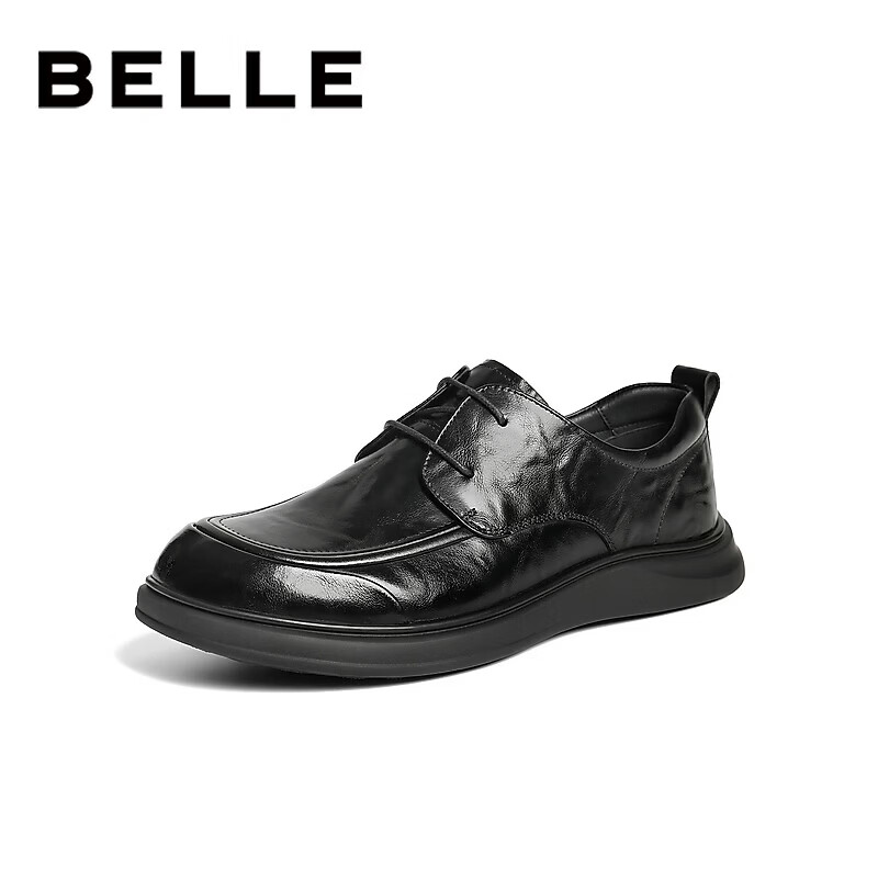 Belle Men's Business Casual Leather Shoes 26 Spring Summer Cowhide Comfortable Commuter Shoes A2323 Black Lace-up Size 44