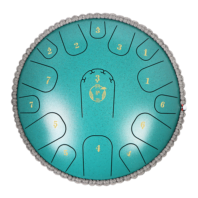 Asasi Tongue Drum, 15 Notes, 13 Inches, Adult Titanium Steel Professional Tongue Drum, Handpan Drum Gift - Dotted Gree