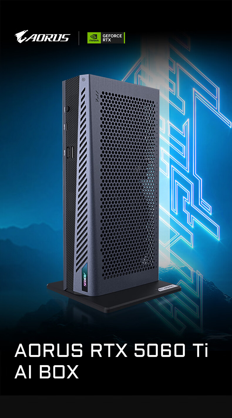 GIGABYTE AORUS RTX 5060Ti AI BOX 16GB Graphics Card Dock DLSS4 Thunderbolt 5 USB4 Plug and Play 100W Power Supply Design Rendering AI Model Application 1