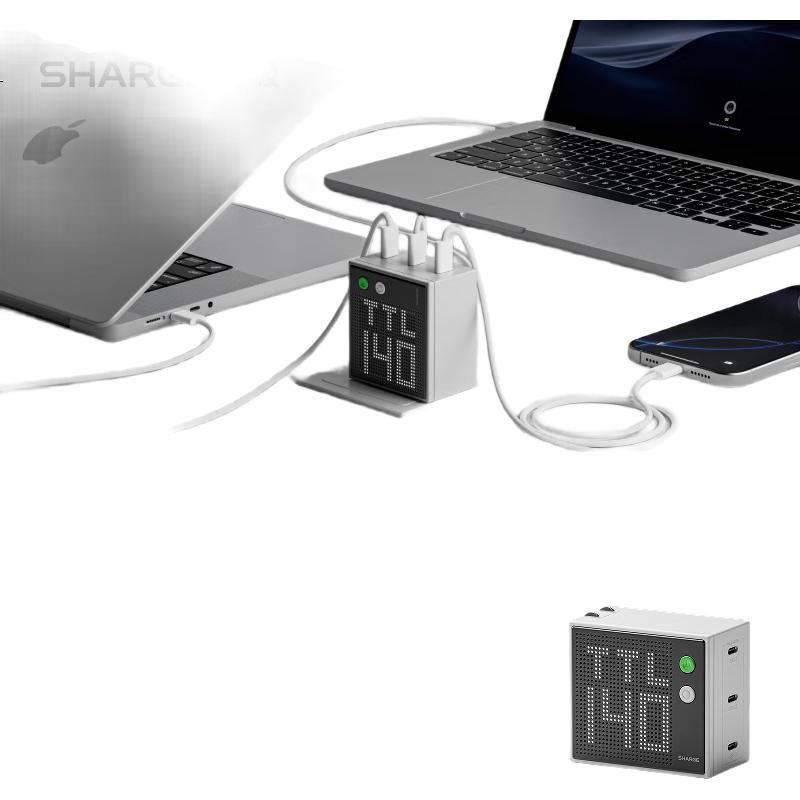 Зарядное устройство Sharge 140W GaN с LCD-экраном, PD быстрая зарядка, Type-C multiport, 100W, совместимо с вилкой 40W, для Apple iPhone 17/16, Huawei, Xiaomi 15