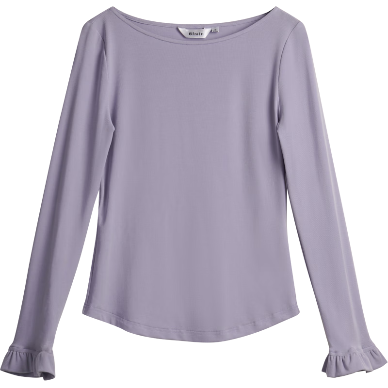Olrain Eurielle French Style Off-Shoulder Top Women's Spring New Ruffled Slim Fit Long Sleeve T-Shirt Purple L