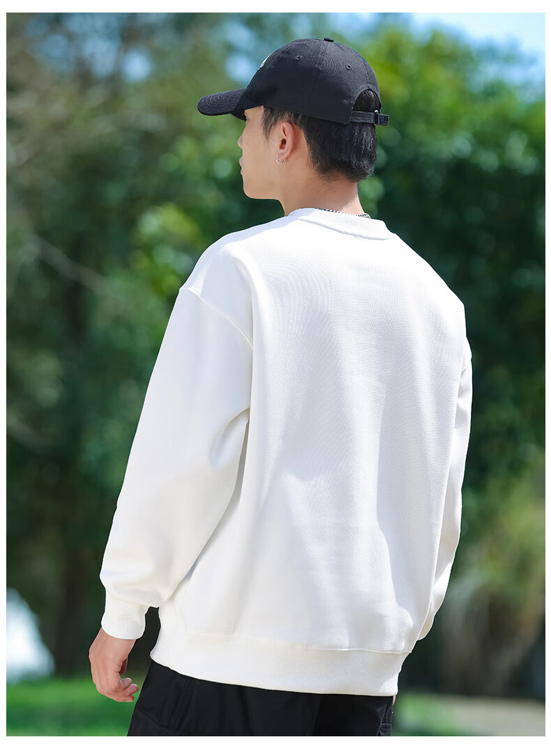 EASTERN CAMEL Men's Autumn Winter Crew Neck Solid Heavyweight Drop Shoulder Long Sleeve Outdoor Pullover Sweatshirt White XL 7