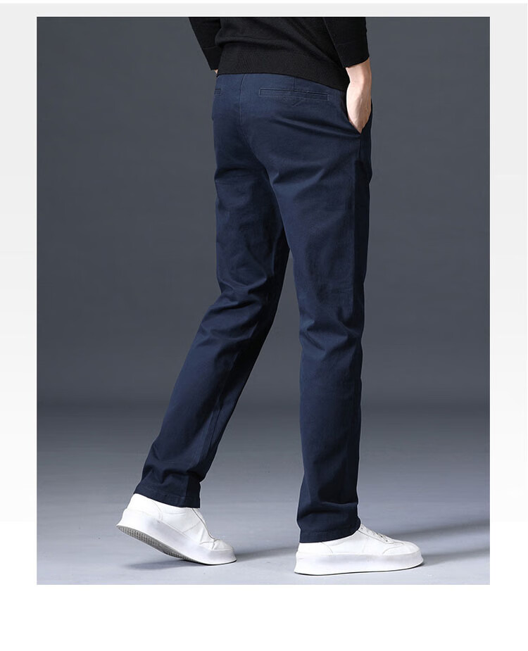 ROMON Men's Spring New Business Casual Pants High Cotton Loose Straight Long Pants Royal Blue 28 11