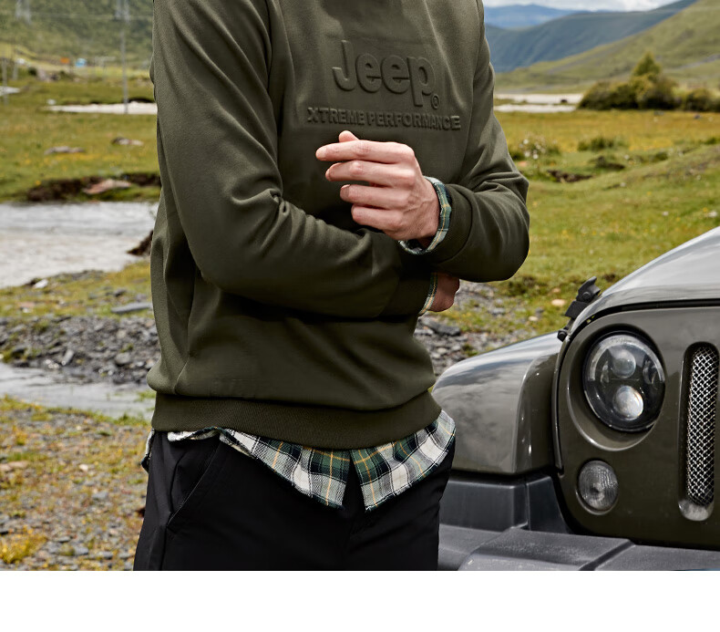 Jeep Men's Autumn Fleece-Lined Warm Long Sleeve Outdoor Loose Fit Crewneck Pullover Sweatshirt 4366 3