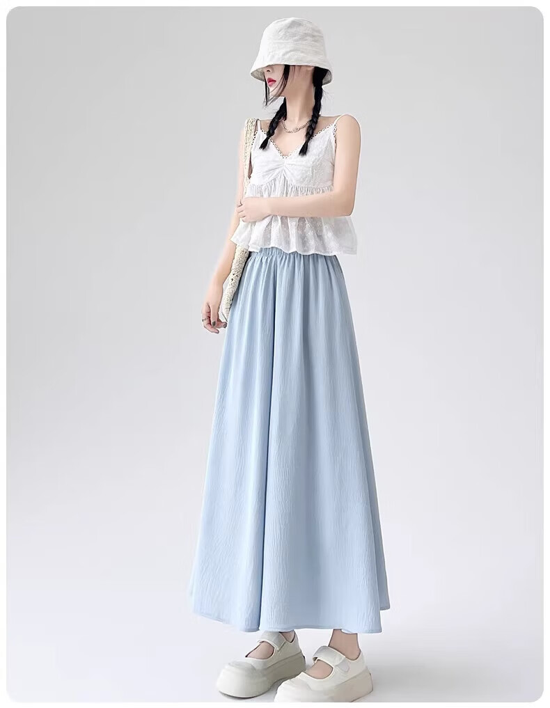 LangSha Women's Summer Skirt Pants, New Style for Petite Figures, Ice Silk Wide-Leg Pants, Loose-Fitting Slimming Casual Pants, Thin Draping Hip-Covering Trousers 20