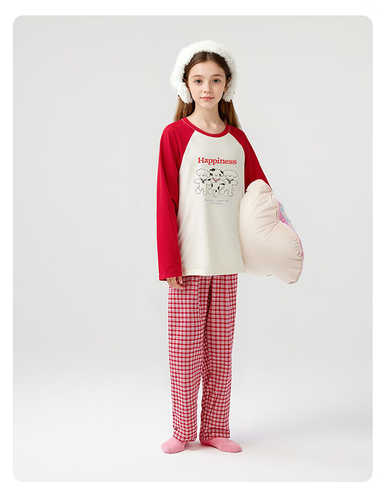 Balabala Kids Pajama Set Children's Sleepwear Boys and Girls Homewear 2026 Spring Autumn New Baby Pure Cotton Skin-friendly Red Sleep Pants 9
