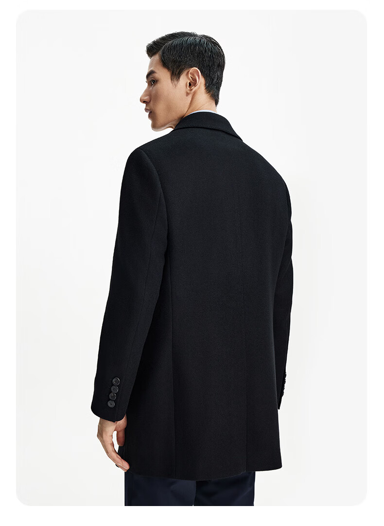 Goldlion Wool Autumn Winter Men's Woolen Coat Blazer Collar Business Mid-Length Jacket 99-Black M 9