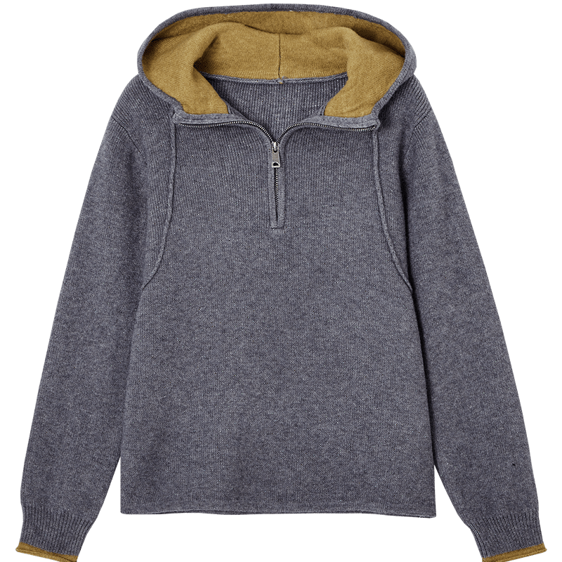 Demana [Elegant Gray Morning Mist] Winter Hooded Half-Zip Colorblock Knit Sweater Women's Top