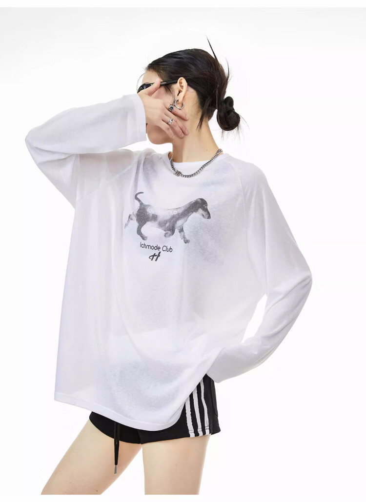 ICH MODE American-Style Physical Sun Protection Long-Sleeve T-Shirt, Thin Cool-Feeling Cover-Up for Women, Spring And Summer New Loose Top, Pink, L 26