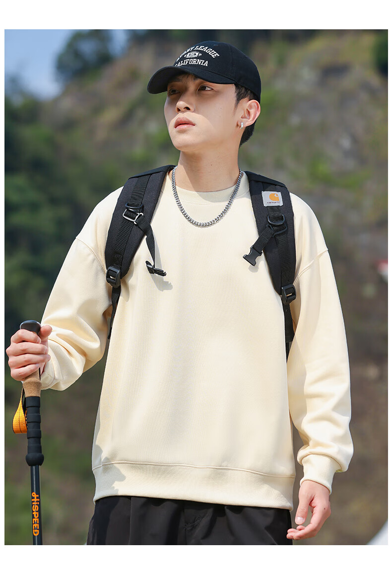 EASTERN CAMEL Men's Autumn Winter Crew Neck Solid Heavyweight Drop Shoulder Long Sleeve Outdoor Pullover Sweatshirt White XL 21