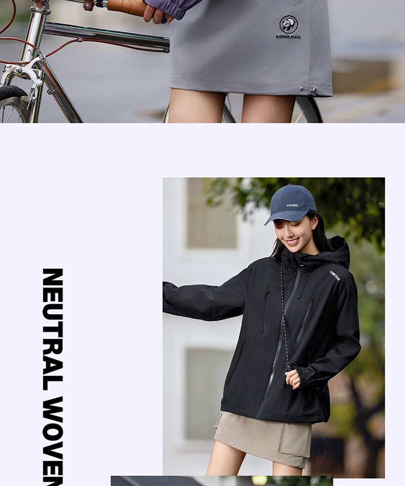 CAMEL Li Yitong Same Style Jacket Unisex Spring Autumn Water-Repellent Windbreaker Coat C35CR0L0019 Night Purple XL 5