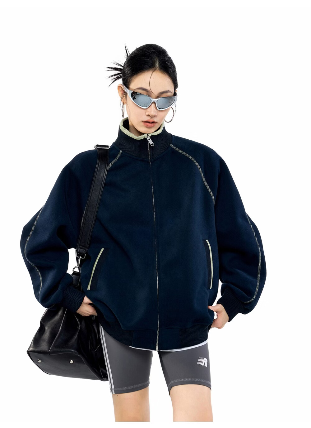 ICH MODE American Style Hassel Corduroy Sports Jacket Women 2026 Spring New Loose Cardigan Sweatshirt Zipper Top Dark Gray XL 34