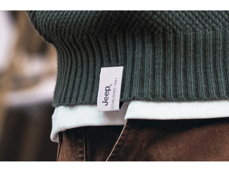 JEEP Men's Winter Loose Fit Crew Neck Premium Knit Sweater Inner Layer Military Green L 10