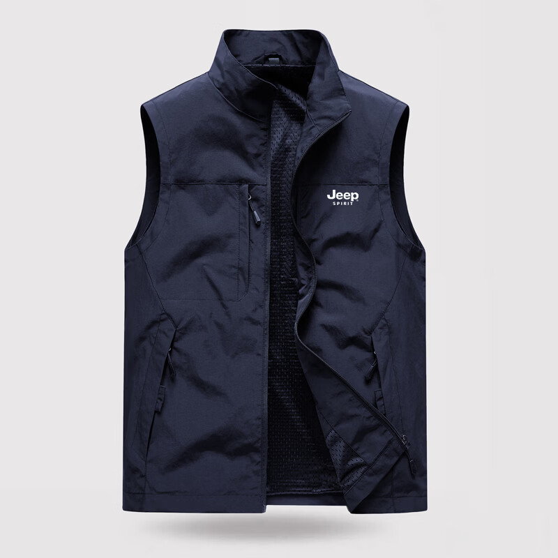 JEEP SPIRIT Men's Autumn Winter Stand Collar Vest Casual Multi-Pocket Sleeveless Jacket Dark Blue 4XL 2