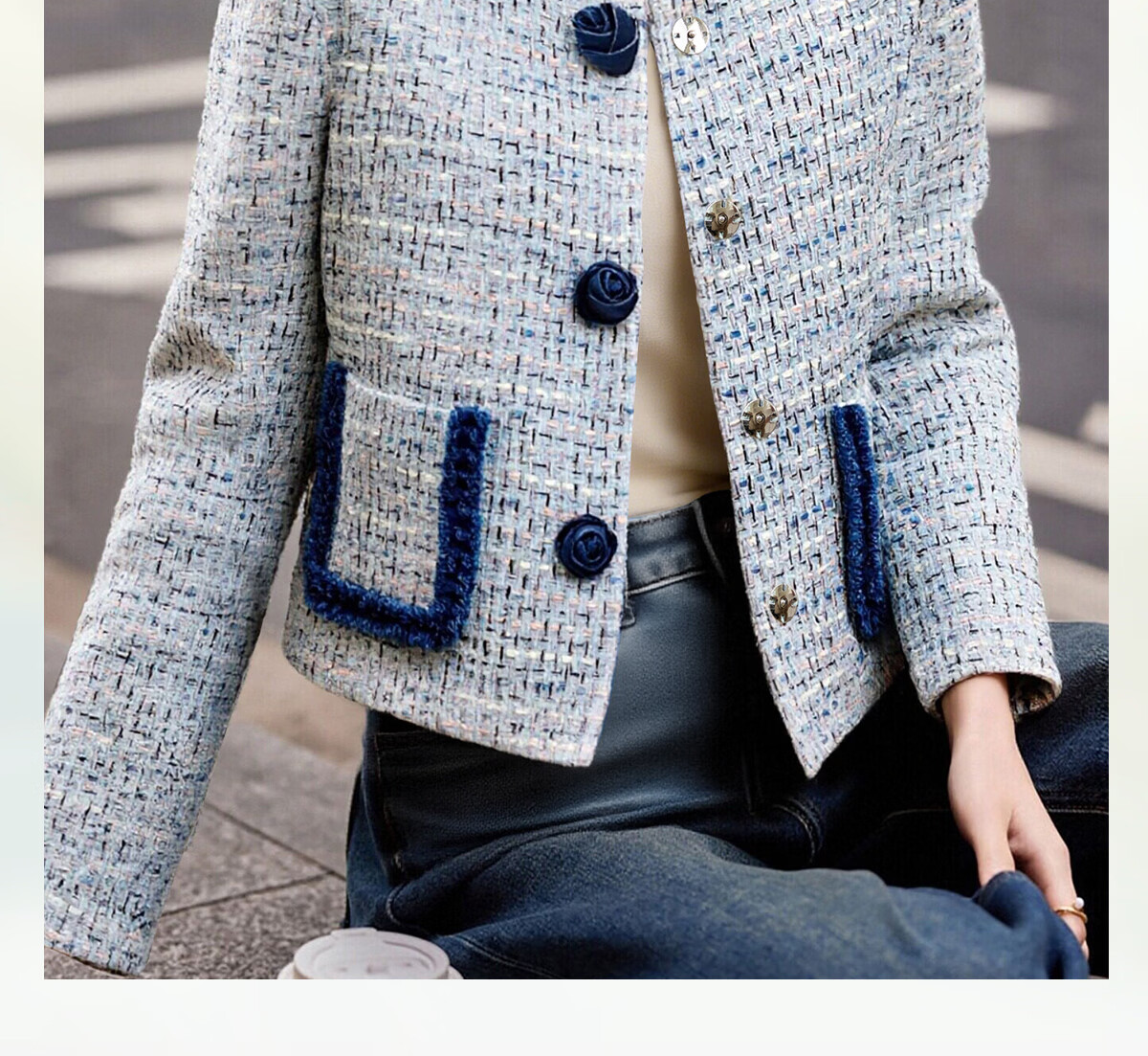 She Enjoy Small Fragrance Style Women's Short Coat Petite Versatile Spring Autumn Colorblock Cardigan Outerwear T51D041 1