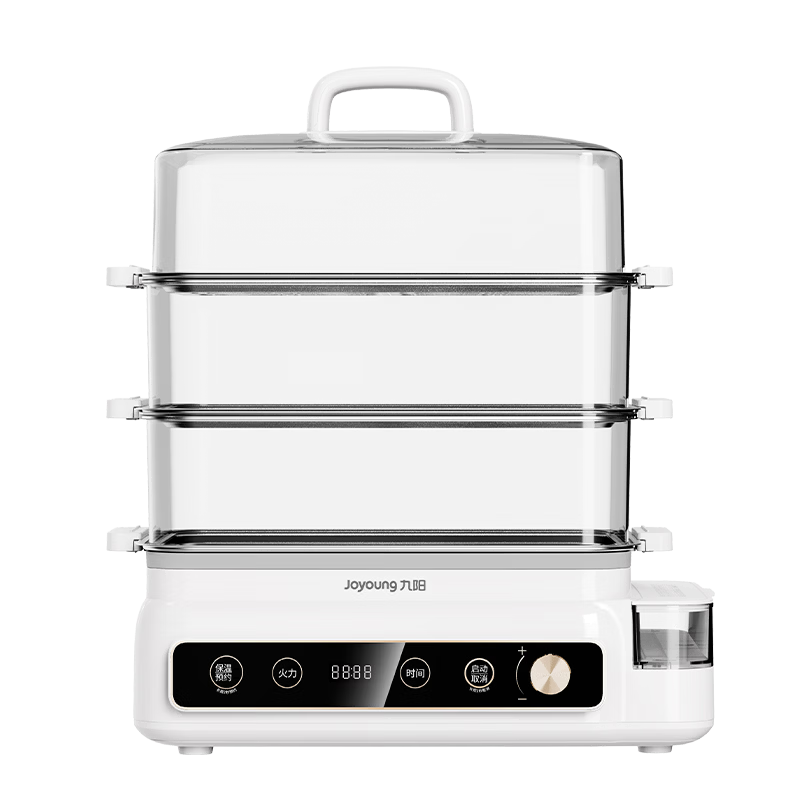 Joyoung Electric Steamer 26L 3-Tier Large Capacity Multi-Functional Household Steaming Oven with Smart Timer Transparent Window External Water Tank Stainless Steel Steaming Tray GZ866