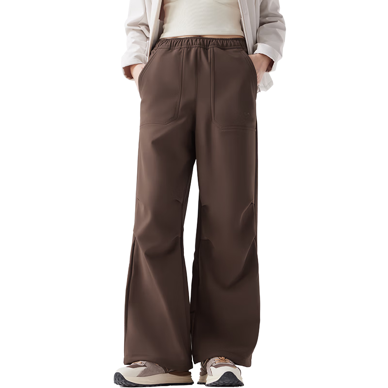 CAMEL Women's Softshell Outdoor Pants Spring Autumn Fleece-Lined Wide-Leg Water-Repellent Lightweight Work Pants