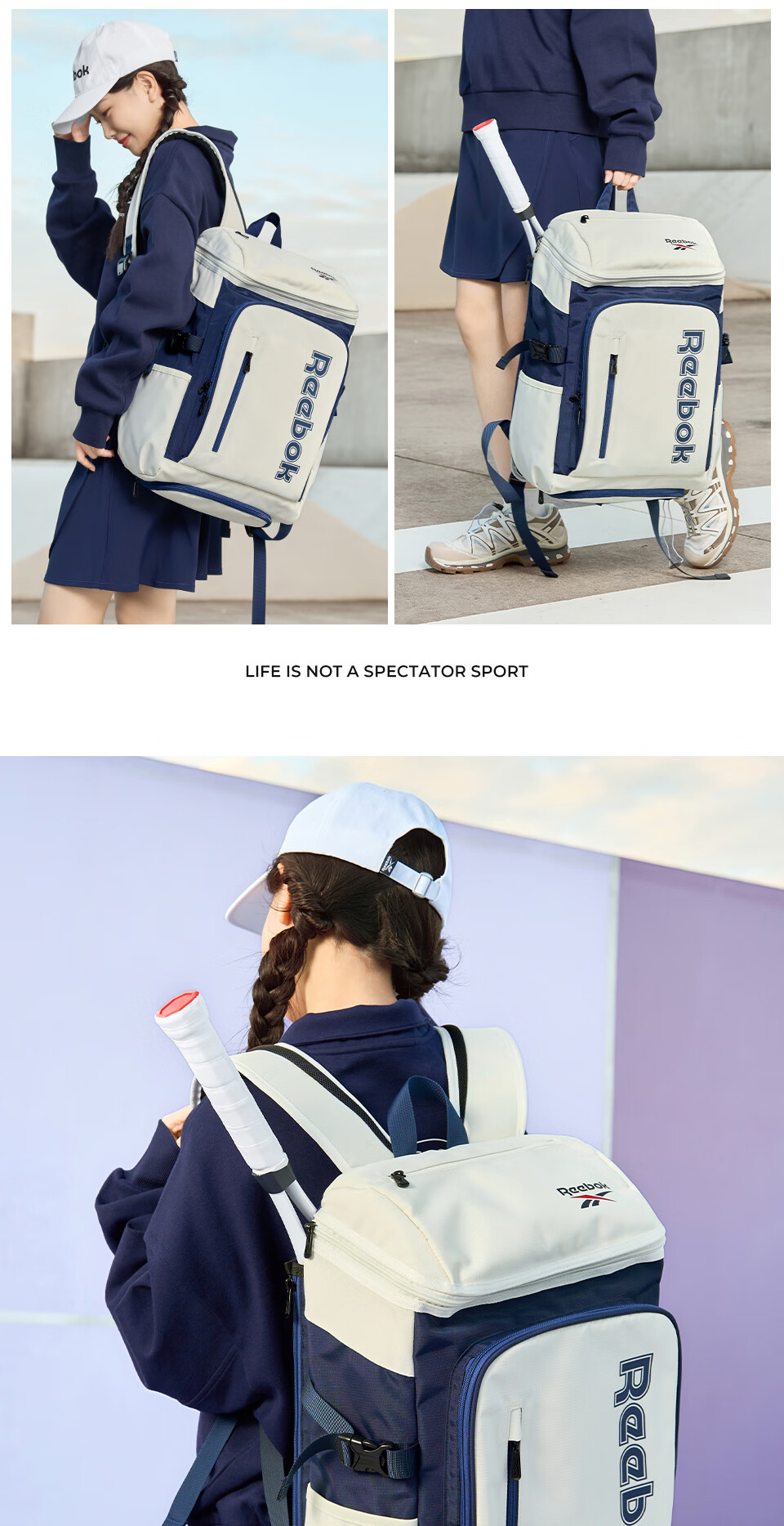 Reebok Badminton Backpack Men's Outdoor Double Shoulder Professional Tennis Training Bag Women's Racket Sports Bag Blue and White 12