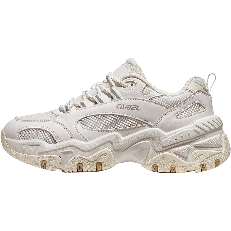 CAMEL Retro Dad Sneakers Women's Thick Sole Height Increasing Casual Sports Shoes X24B09L7009 Cloud Mist White/Light Brown Size 35