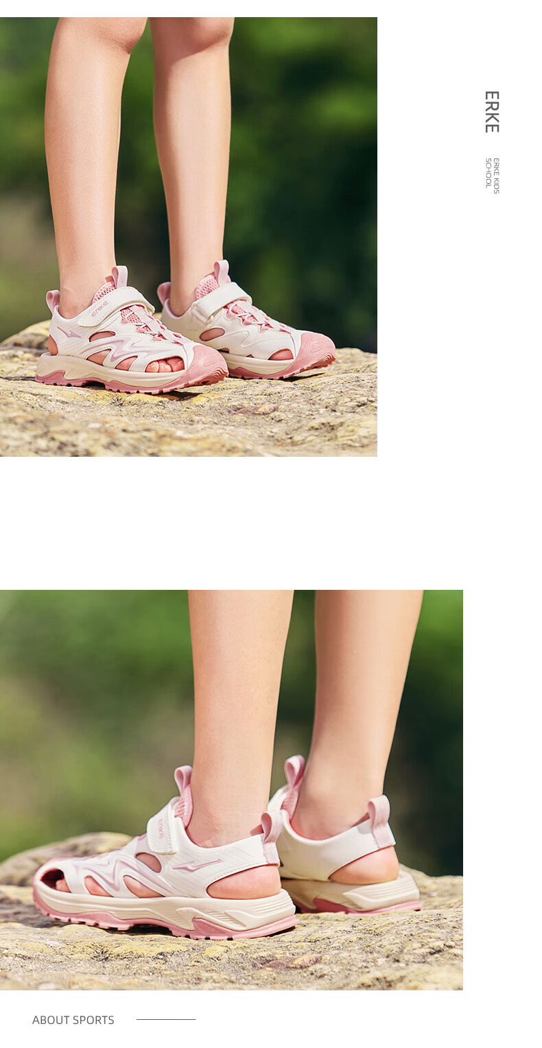 ERKE Kids Sandals Boys and Girls Closed-Toe Anti-Collision Sandals Microcrystalline White/Pink Frost Color Size 34 37