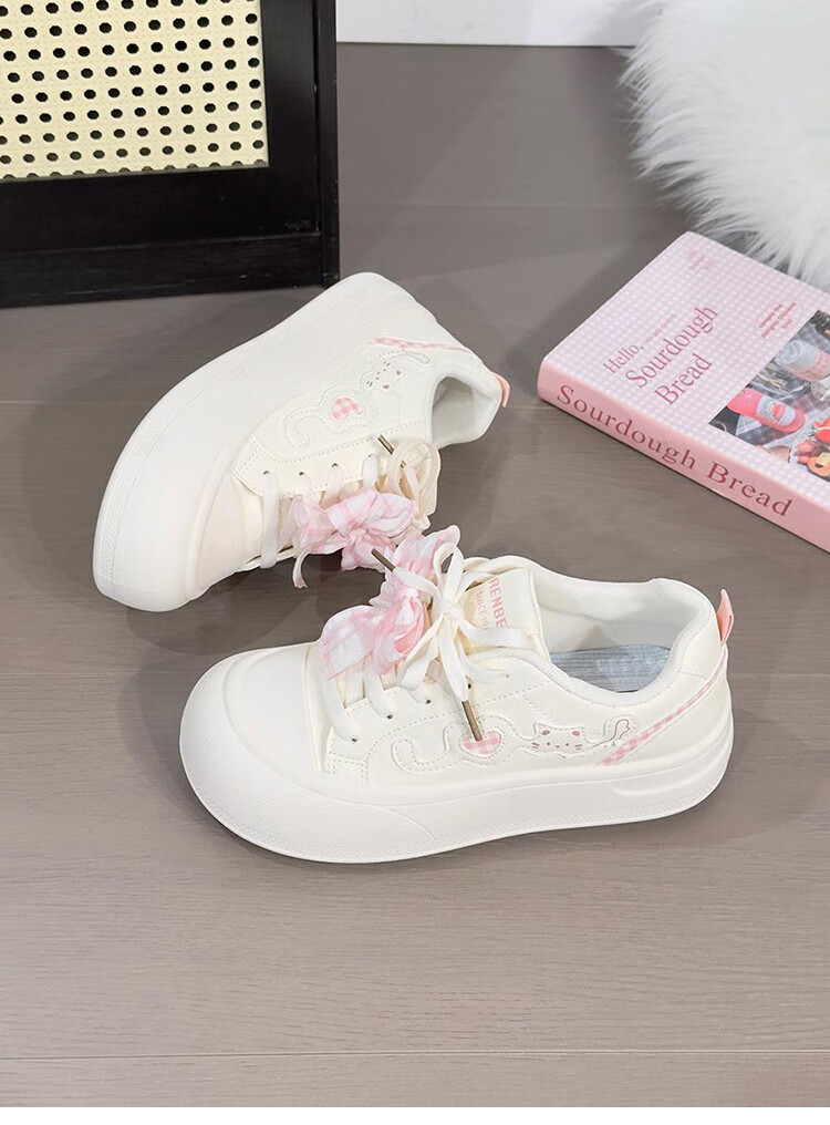 Renben Soft Sole Lightweight White Sneakers for Women Trending Original Versatile Chunky Head Bread Shoes Thick Sole Sports Sneakers for Women 18