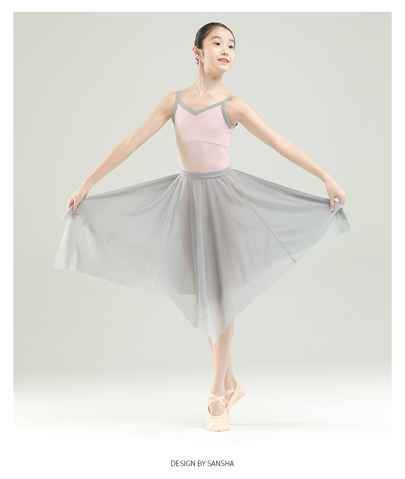 Sansha Girls' Ballet Leotard, Color-Block V-Neck Spaghetti Strap Bodysuit for Children's Dance Practice, Light Blue, Size S 7
