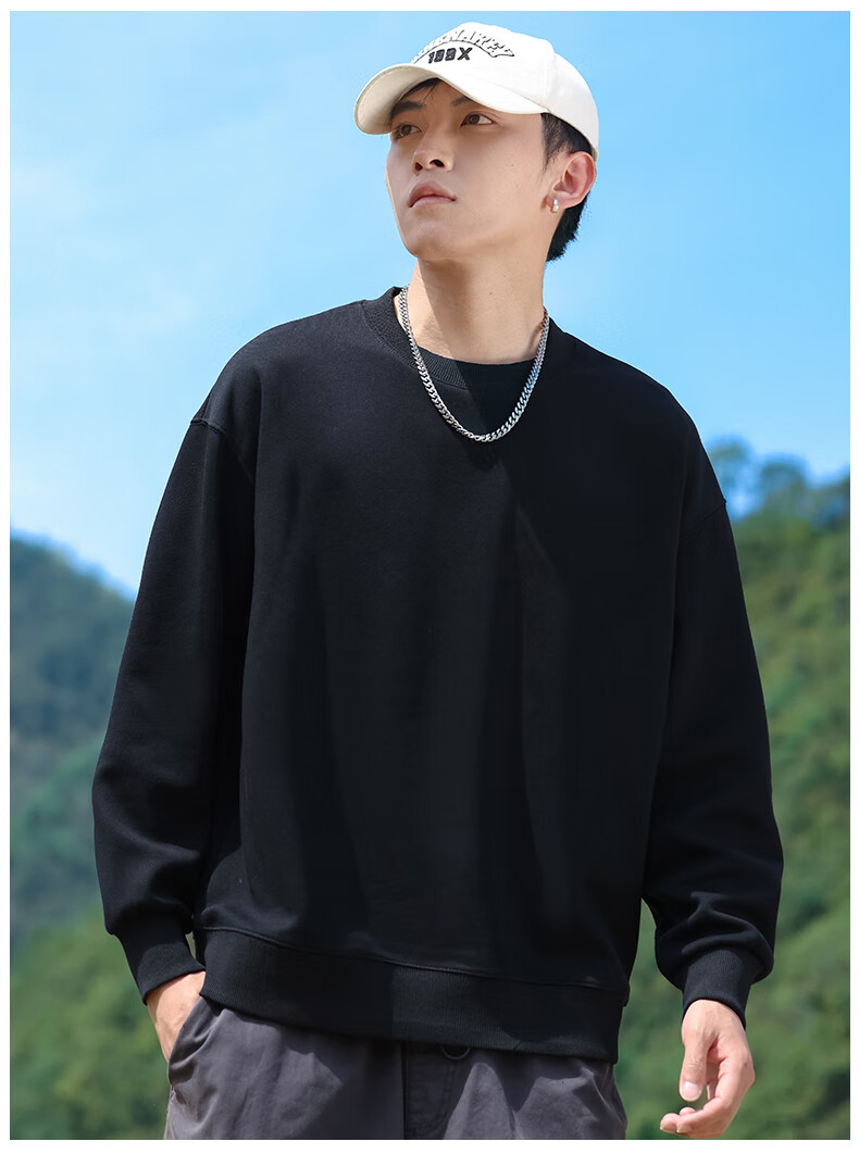 EASTERN CAMEL Men's Autumn Winter Crew Neck Solid Heavyweight Drop Shoulder Long Sleeve Outdoor Pullover Sweatshirt White XL 4