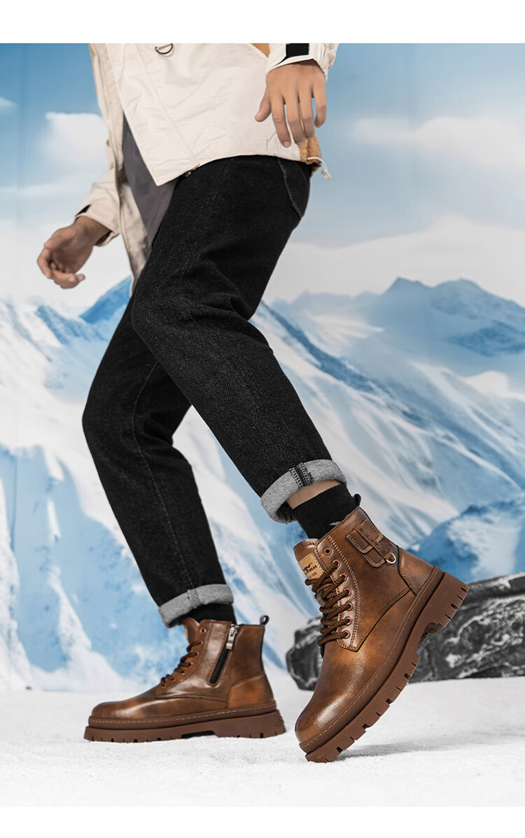 G.N.Shi Jia Men's Martin Boots, Genuine Leather, 2026 Autumn And Winter New Style, British Retro Thick-Soled Heightening Work Boots, Red-Brown, Size 43 18